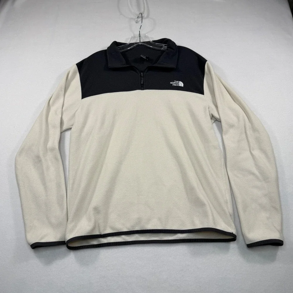 The North Face Mens TKA 100 Glacier Quarter Zip Fleece Cream Black Large